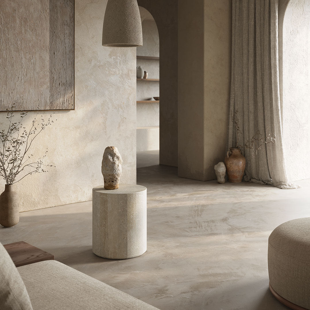 Porto Travertine Side Table, White - Image 4
