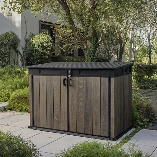 Keter Signature Decocoat Walnut 2020L Pent Garden storage 6x3 ft (H)1325mm (W)1905mm