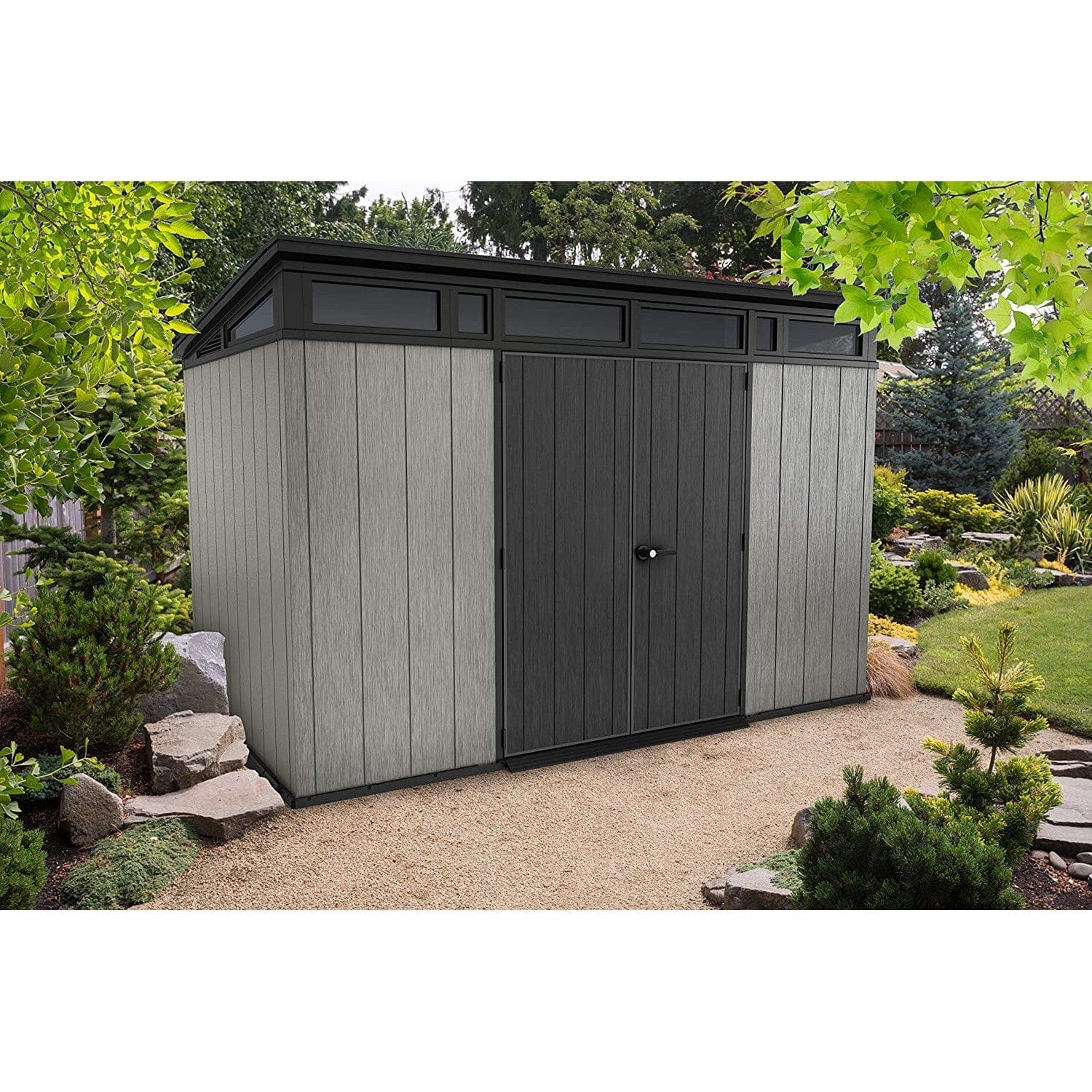 Keter Artisan 7x11 ft Pent Grey Plastic 2 door Shed with floor & 1 window