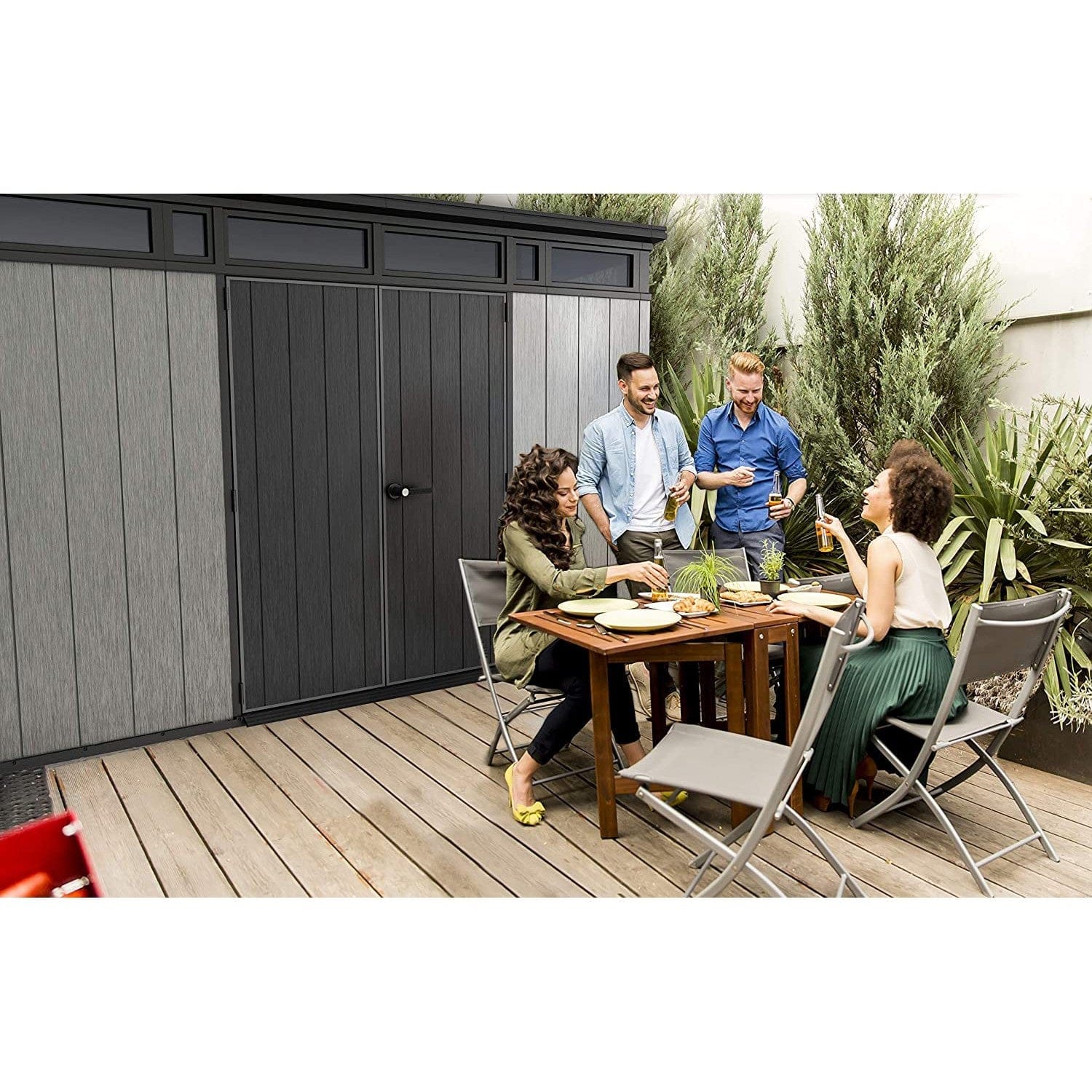 Keter Artisan 7x11 ft Pent Grey Plastic 2 door Shed with floor & 1 window - Image 3